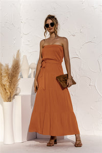 Strapless Tie Waist Tiered Maxi Dress