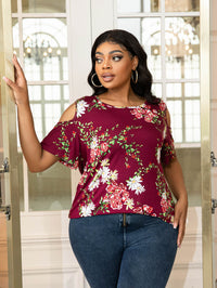 Plus Size Cold-Shoulder Round Neck Curved Hem Tee