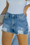 Frayed Hem Distressed Denim Shorts with Pockets - ONYX ASHE