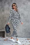 Leopard V-Neck Dropped Shoulder Loungewear Set