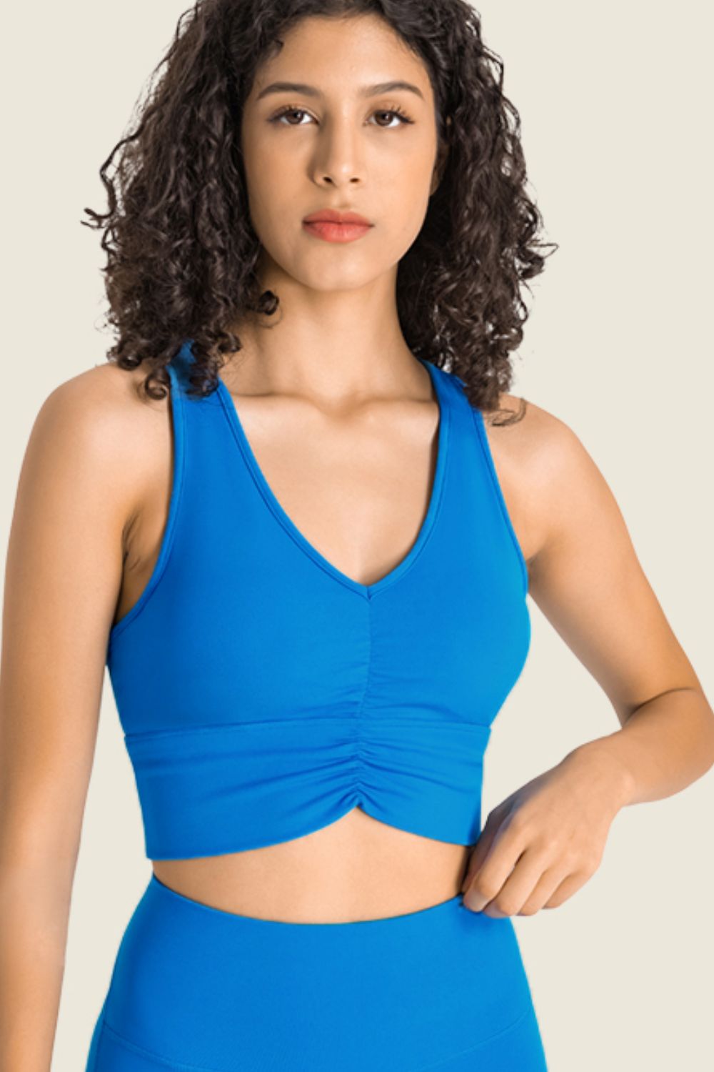 Gathered Detail Halter Neck Sports Bra - ONYX ASHE