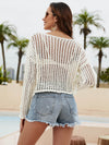 Fringe Trim Openwork Long Sleeve Cover-Up - ONYX ASHE