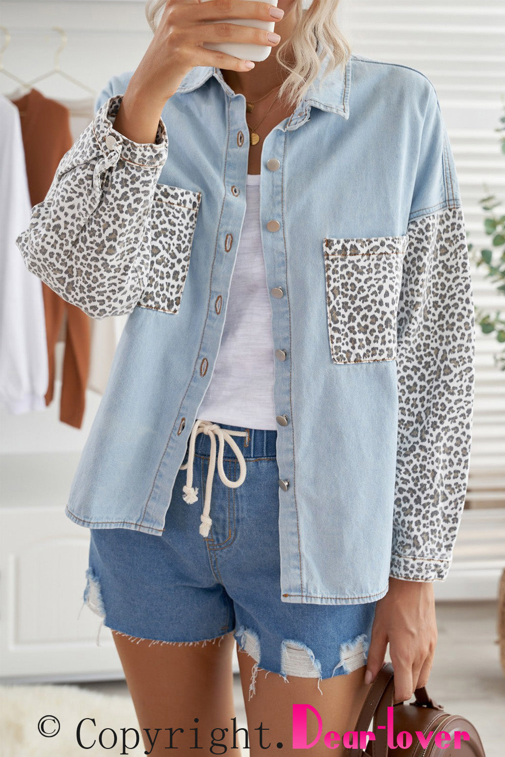 Leopard Contrast Denim Top