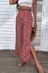 Ditsy Floral Slit Paperbag Waist Wide Leg Pants - ONYX ASHE