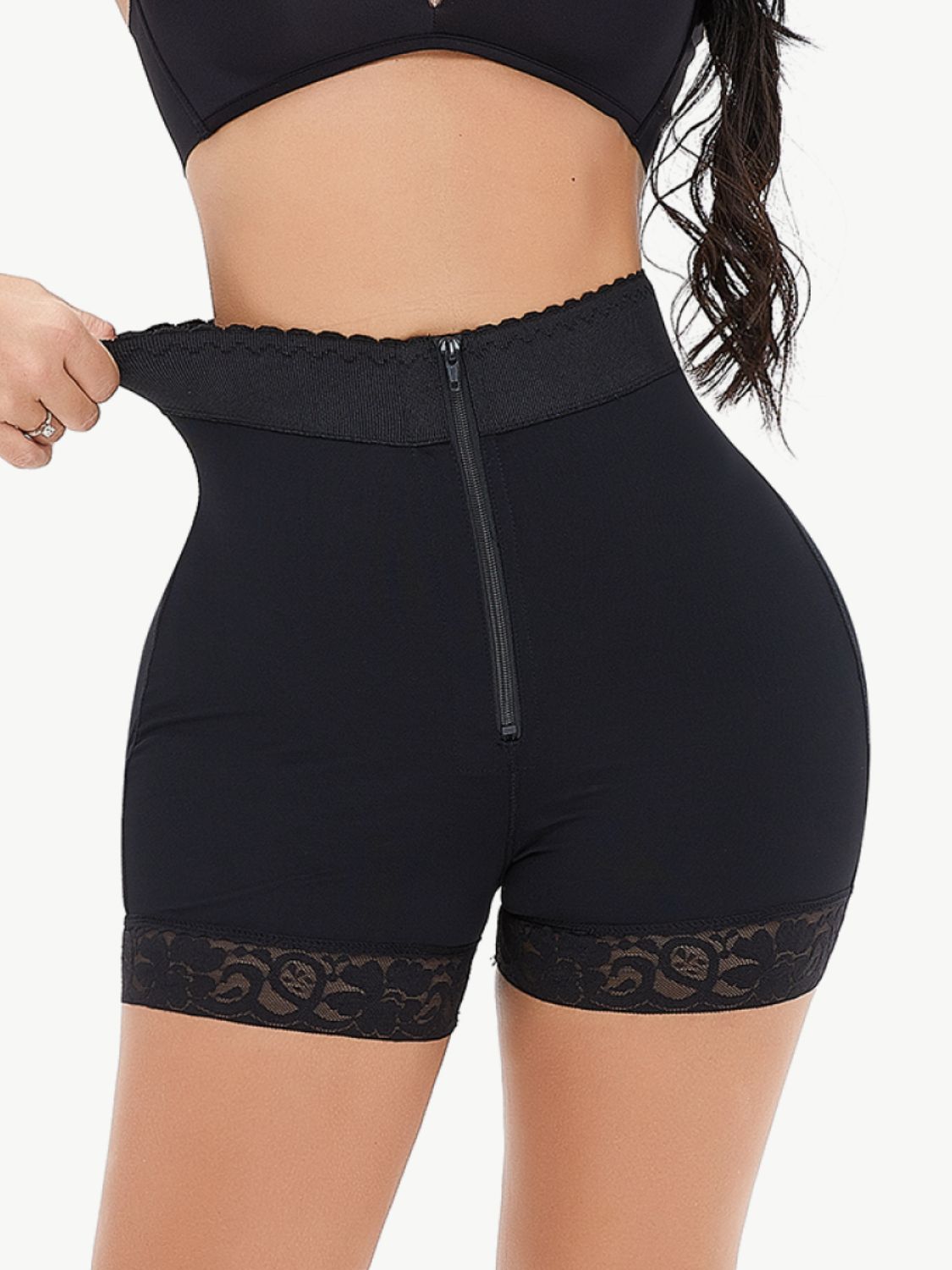 Full Size Zip-Up Lace Trim Shaping Shorts - ONYX ASHE