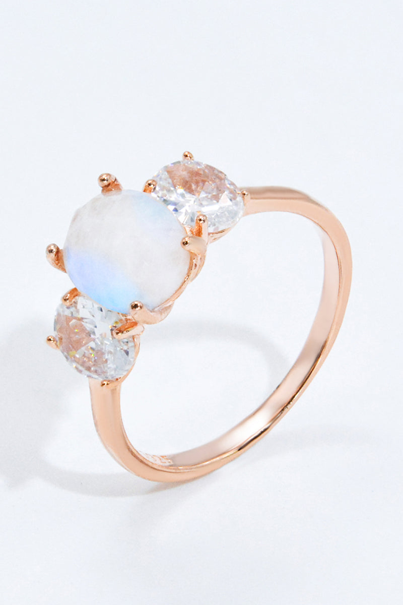 Natural Moonstone and Zircon Ring