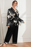 Plus Size Floral Belted Robe and Pants Pajama Set