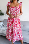 Floral Tie Shoulder Smocked Midi Dress