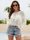 Fringe Trim Openwork Long Sleeve Cover-Up - ONYX ASHE