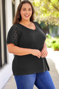 Plus Size Spliced Lace V-Neck Top