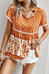 Bohemian Tie Neck Buttoned Blouse