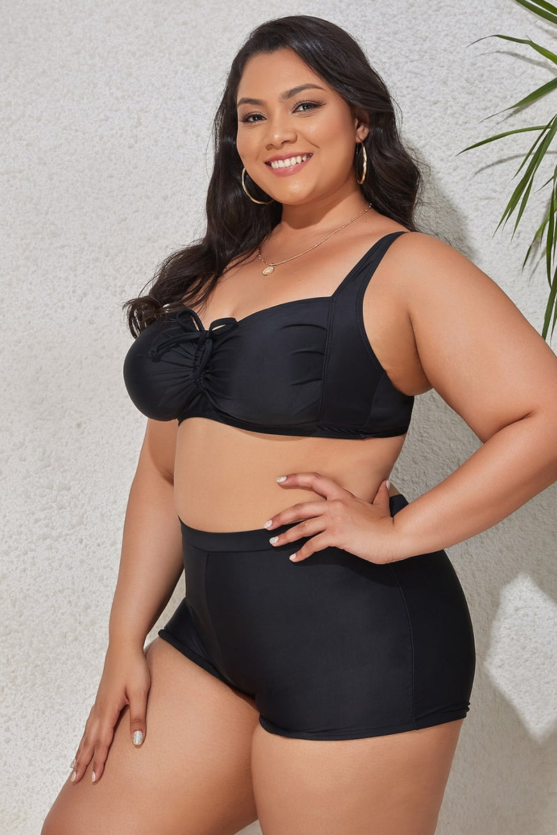 Plus Size Drawstring Detail Two-Piece Swimsuit