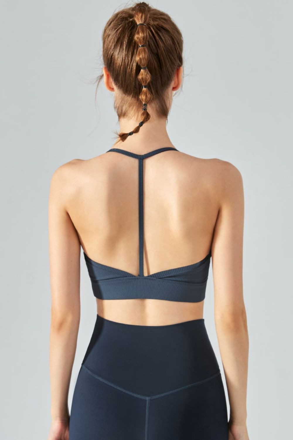 Ribbed Halter Neck Open Back Cropped Sports Cami - ONYX ASHE