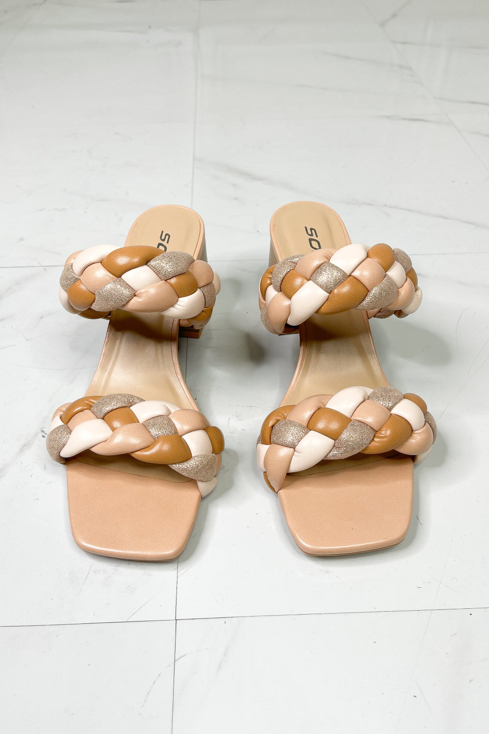 SODA Interwoven Ideas Braided Strap Block Heel Slide Sandal in Nude - ONYX ASHE