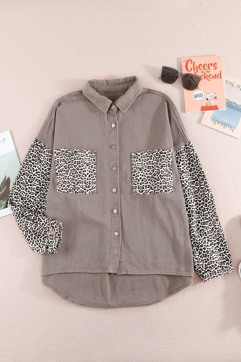 Leopard Contrast Denim Top