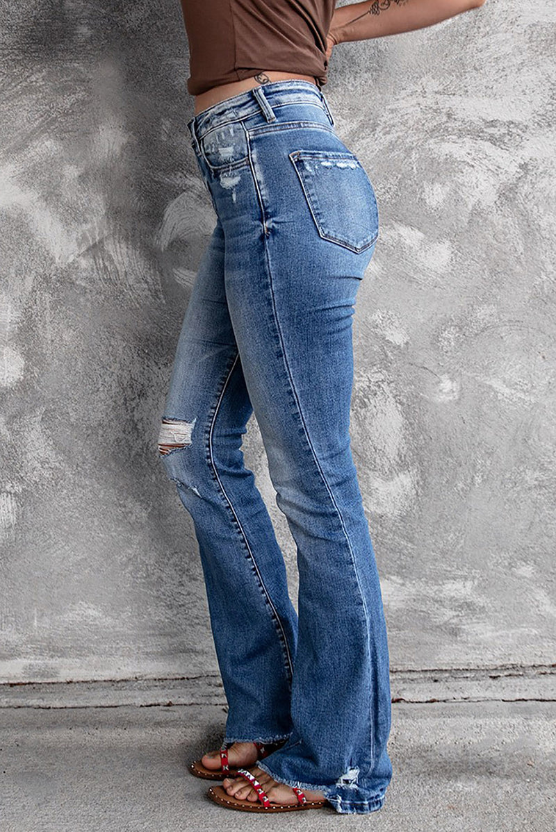 Distressed Flared Jeans with Pockets - ONYX ASHE