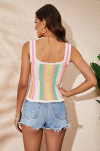 Striped Scalloped Trim Knit Tank