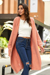 Open Front Long Sleeve Slit Hooded Cardigan