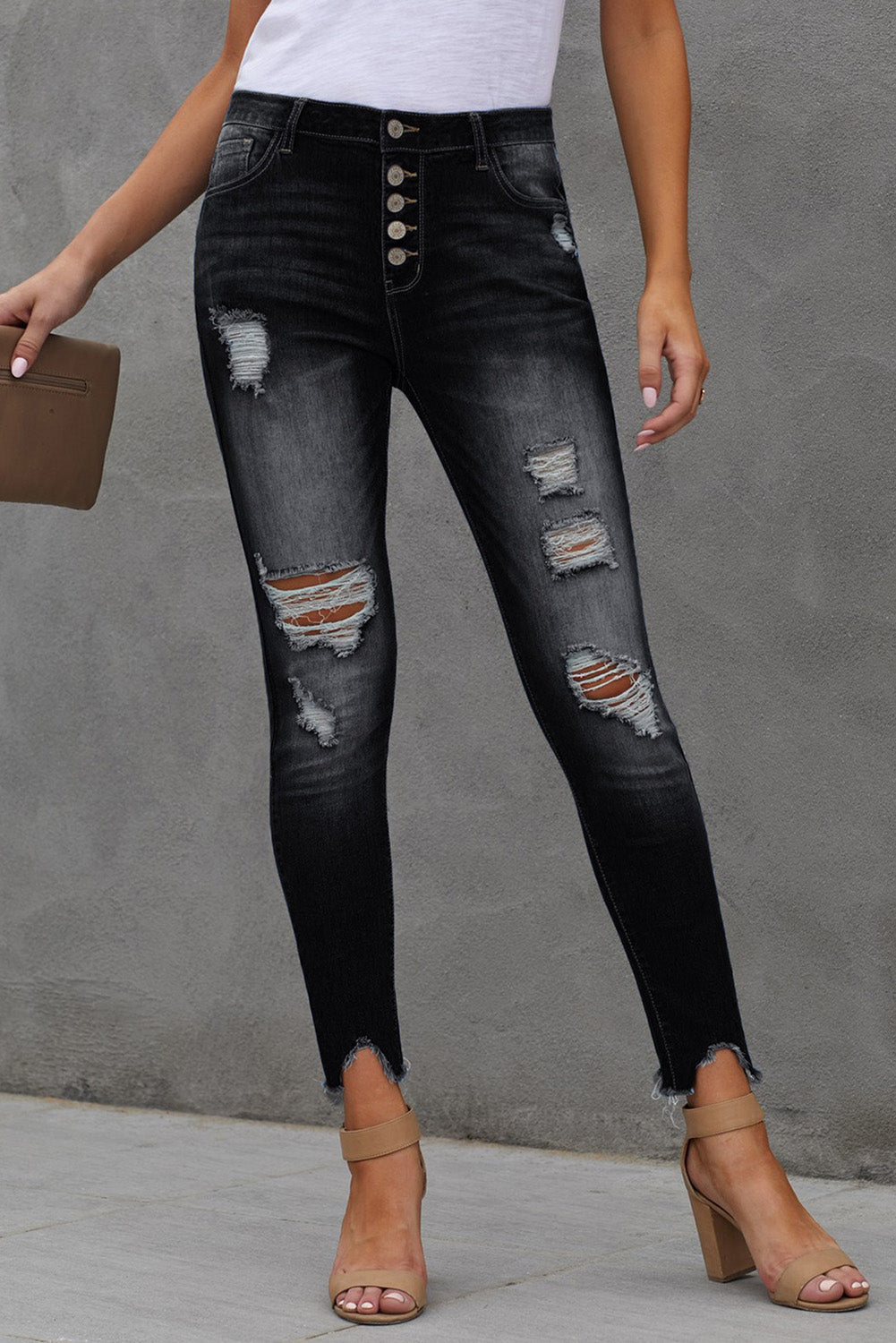 Button Fly Hem Detail Ankle-Length Skinny Jeans - ONYX ASHE