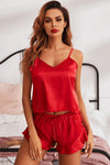 Satin Cami, Ruffle Hem Shorts Pajama Set