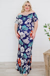 Plus Size Floral Off-Shoulder Short Sleeve Fishtail Dress