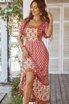 Bohemian Square Neck Flutter Sleeve Maxi Dress