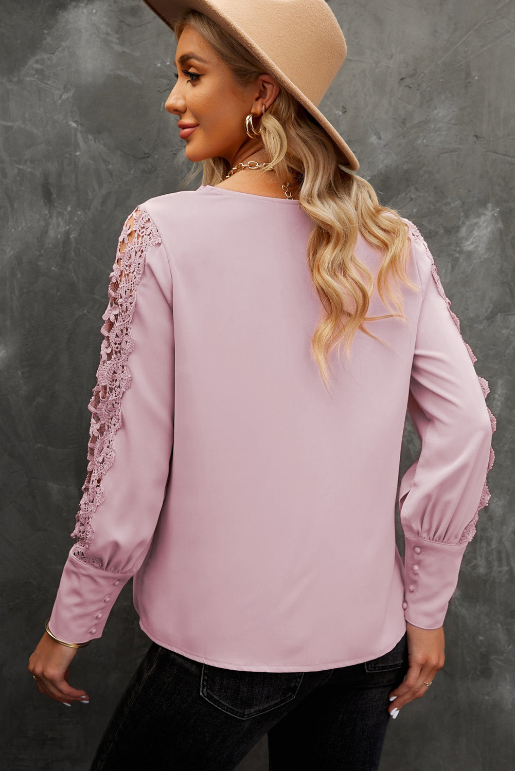 Spliced Lace V-Neck Blouse