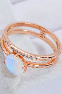 Natural Moonstone and Zircon Double-Layered Ring