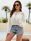 Fringe Trim Openwork Long Sleeve Cover-Up - ONYX ASHE