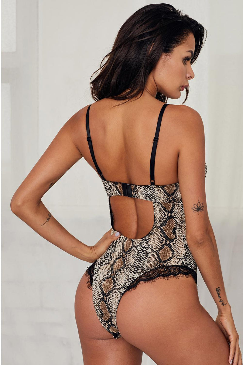 Spaghetti Strap Backless Leopard Printed Teddy - ONYX ASHE