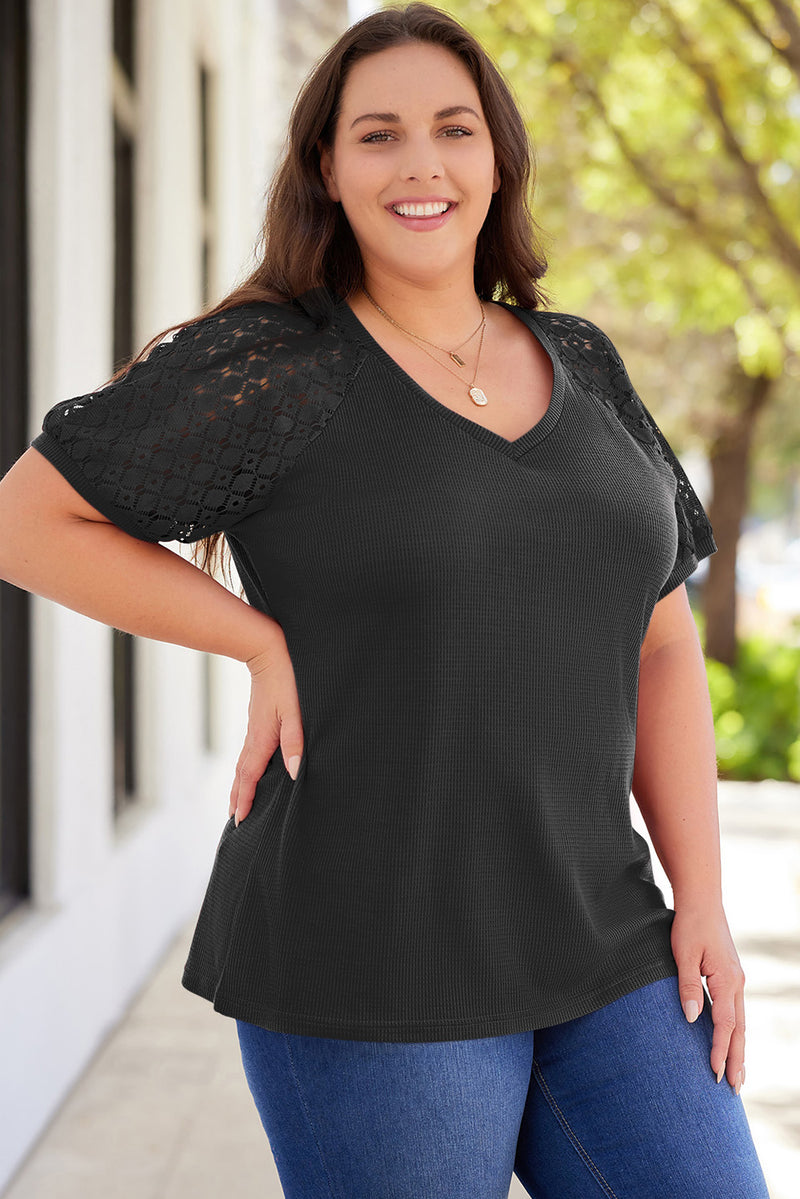 Plus Size Spliced Lace V-Neck Top