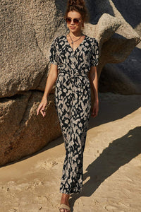 Printed Tie-Waist Surplice Jumpsuit