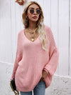 Rib-Knit Drop Shoulder V-Neck Pullover Sweater