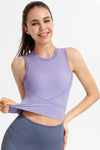 Ribbed Crisscross Round Neck Cropped Sports Tank - ONYX ASHE