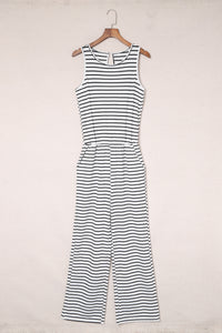 Striped Sleeveless Jumpsuit with Pockets