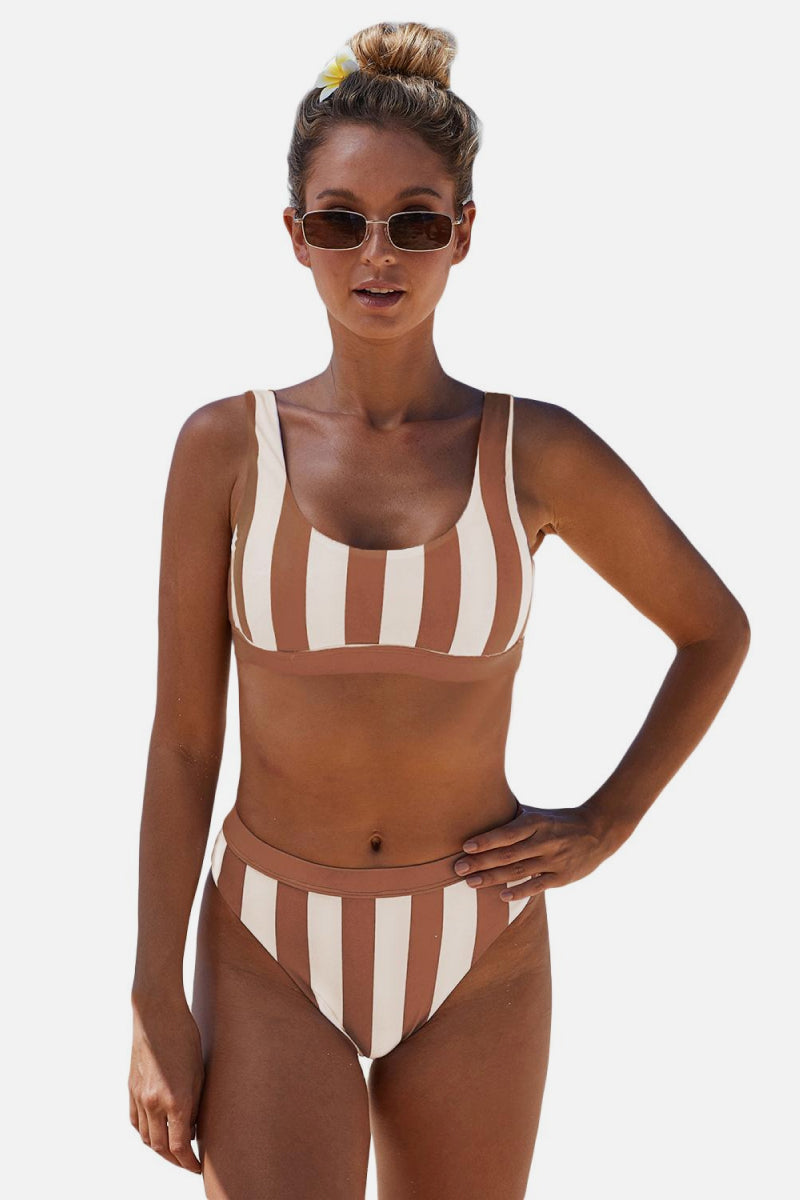 Striped Tank High Waist Bikini - ONYX ASHE