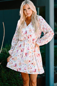 Floral Bubble Sleeve V-Neck Dress