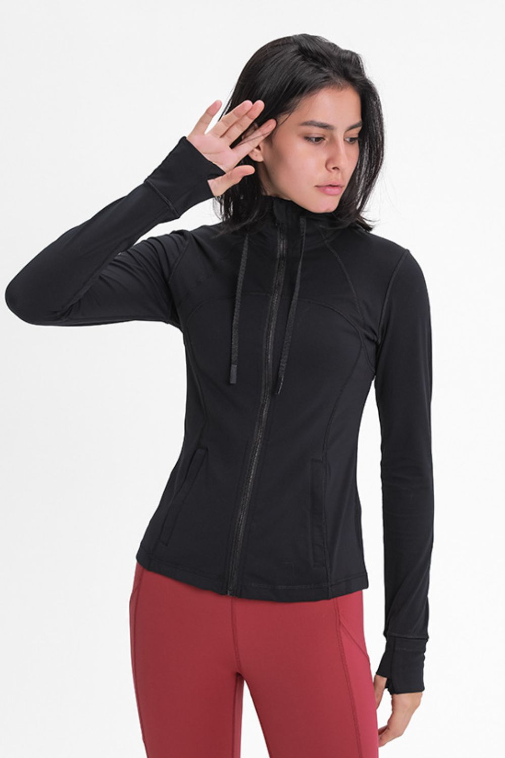 Zip Up Drawstring Detail Hooded Sports Jacket - ONYX ASHE