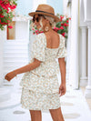 Floral Smocked Puff Sleeve Square Neck Layered Dress