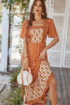 Bohemian Square Neck Flutter Sleeve Maxi Dress